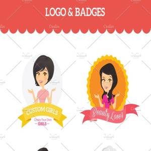 卡通女孩形象Logo徽标设计素材包 Custom Girls – Logo & Badges Creator插图5