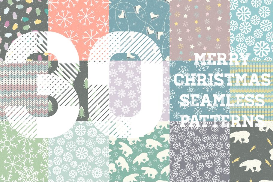冬季主题重复图案无缝背景纹理 Winter Patterns Set Pro
