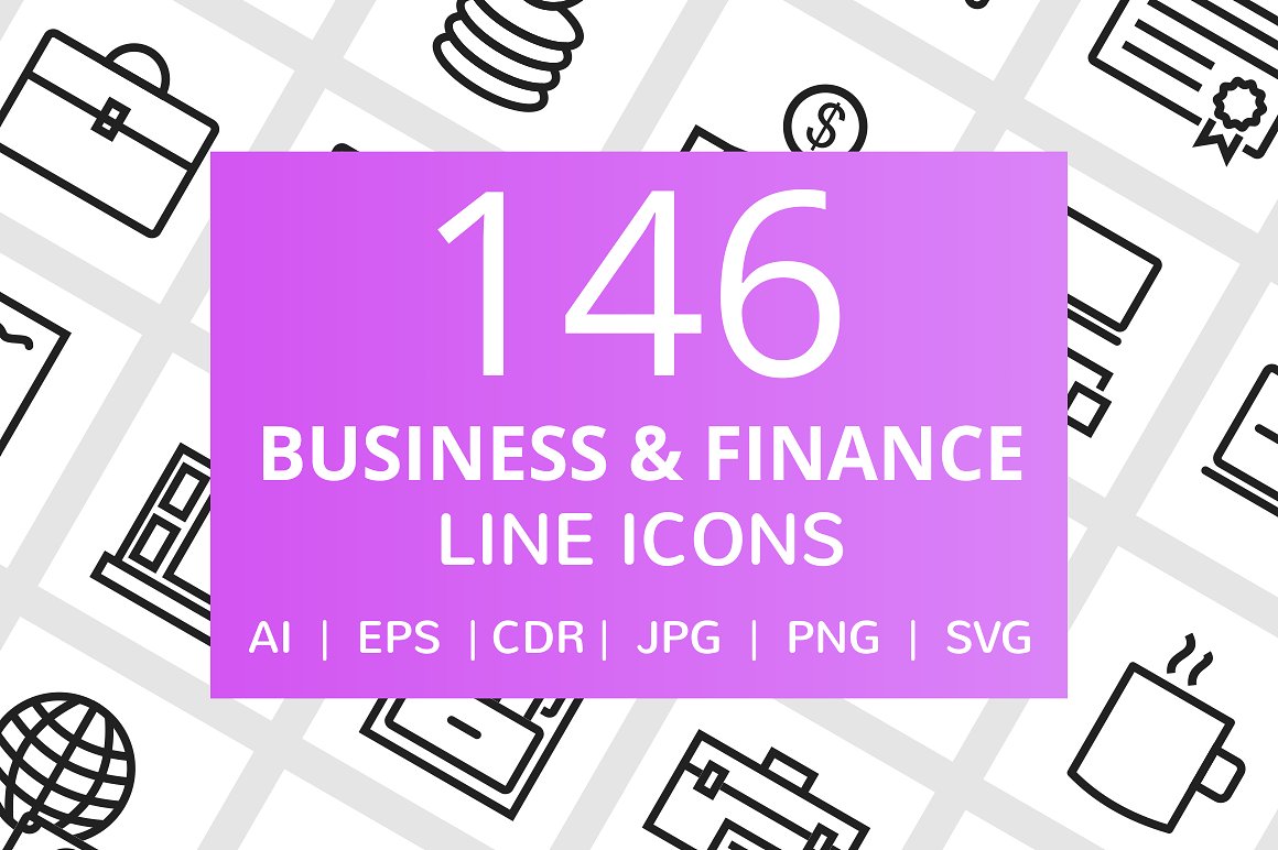 146＋商业与金融线简约图标