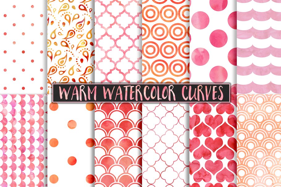 暖色水彩波尔卡圆点图案素材 Warm Watercolor Polka Dot Patterns