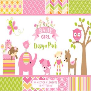 女童主题风格设计元素&背景纹理 Baby Girl Graphics & Patterns