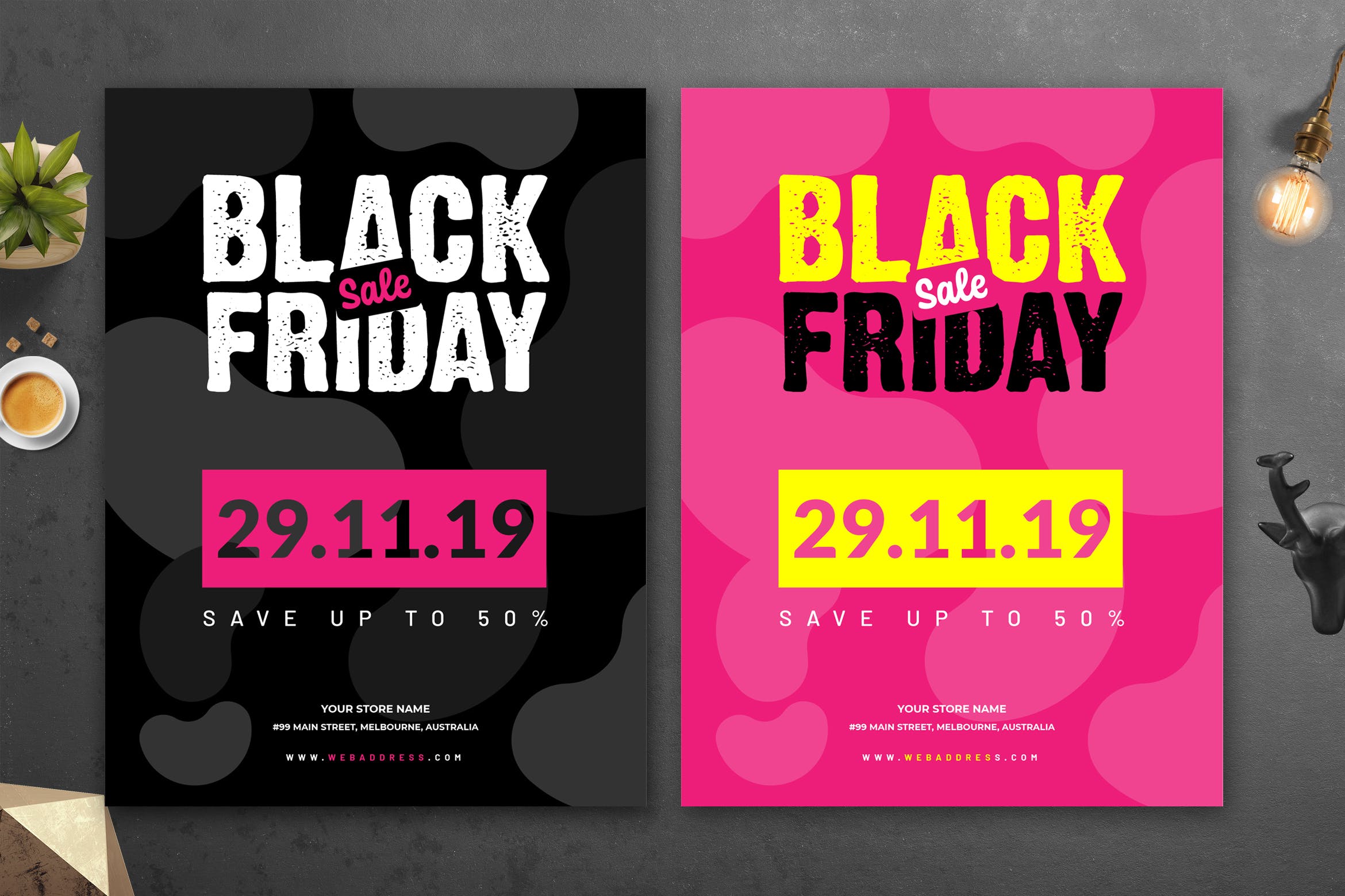 黒五购物节品牌商店打折广告海报传单设计模板02 Black Friday Flyer Template 02