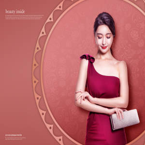 时尚美女酒红色主题多用途广告海报模板