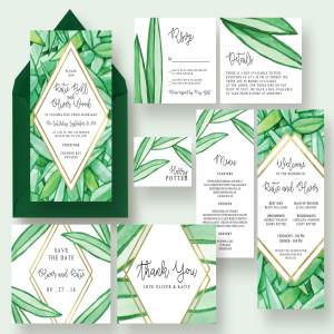 手绘植物图案婚礼邀请物料设计套件 Botanical Wedding Suite