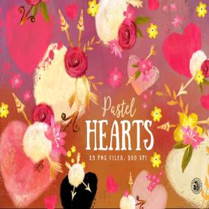 彩色粉笔画心形手绘插画 Pastel Hearts