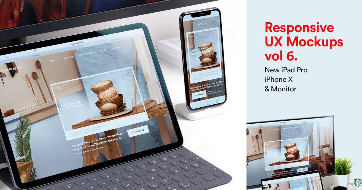 响应式设计效果预览iPad Pro&iPhone X样机模板v6 New iPad Pro & iPhone X Responsive Mockups Vol 06