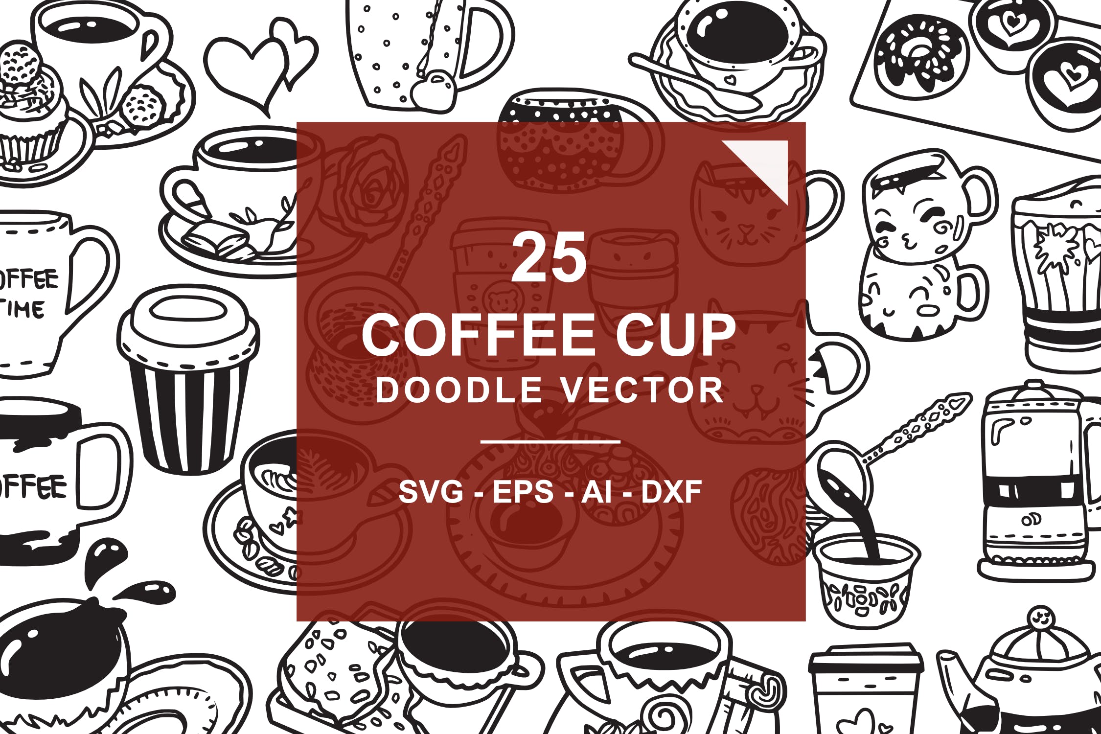25款咖啡元素涂鸦手绘图案设计素材 Coffee Doodle Vector