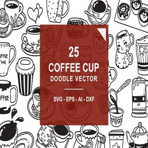 25款咖啡元素涂鸦手绘图案设计素材 Coffee Doodle Vector