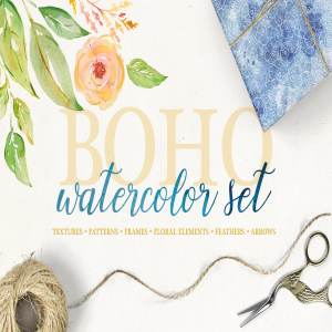 波希米亚式水彩元素合集 Boho watercolor set
