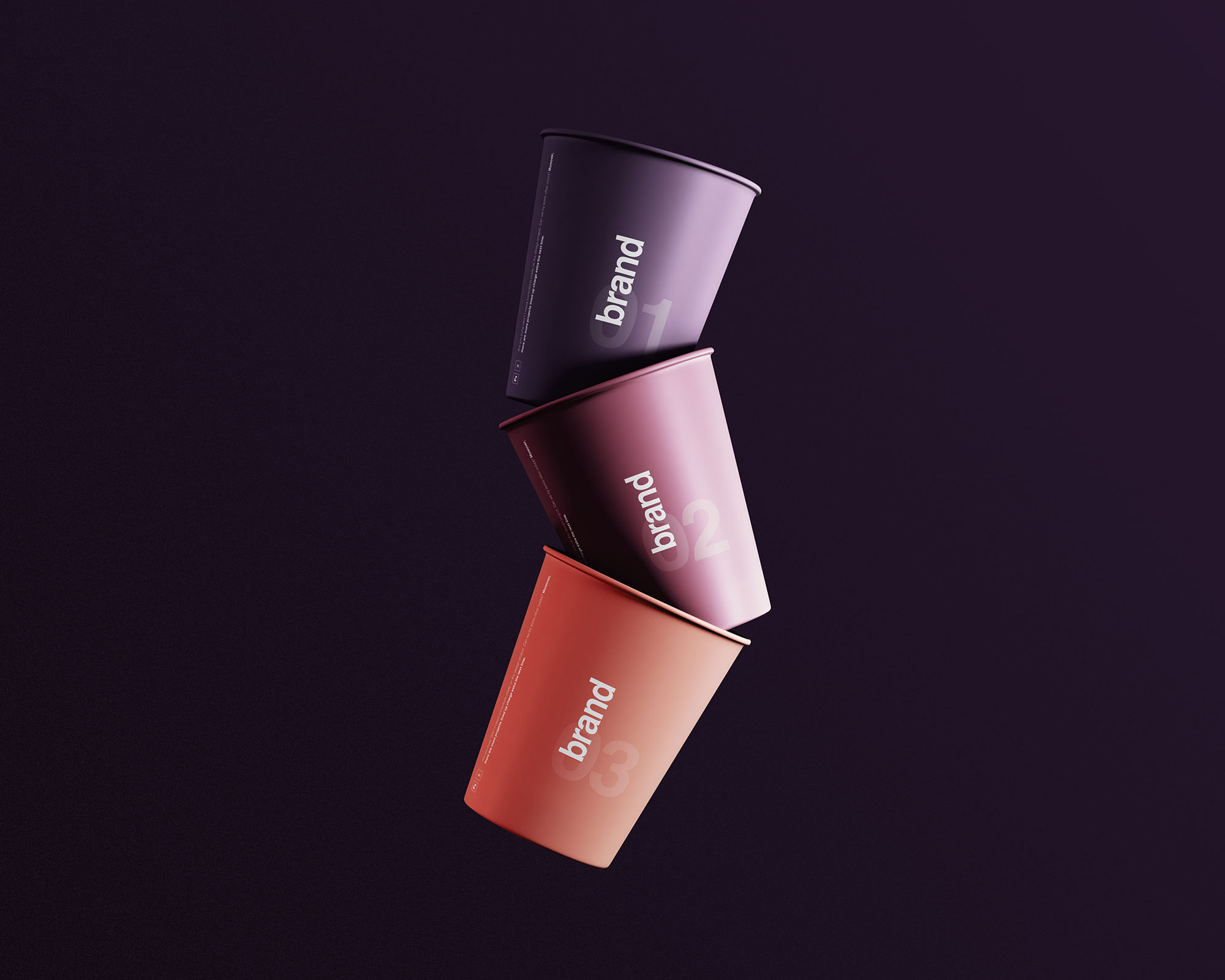 企业定制纸杯设计效果图样机模板 Floating Paper Cups Mockup