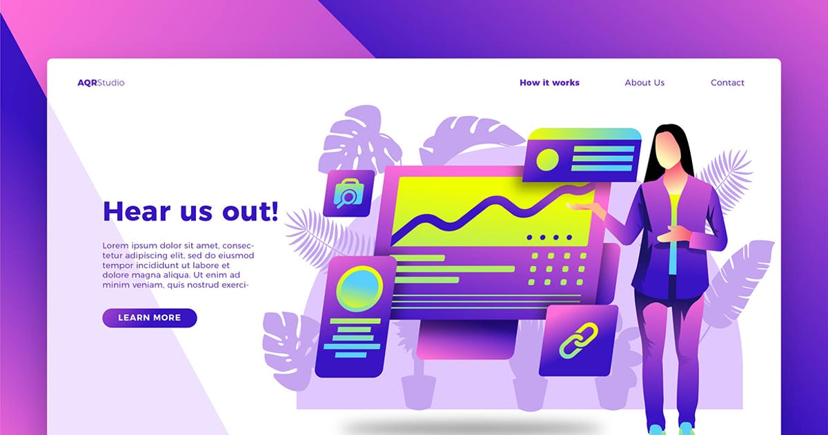 商业战略方案概念插画网站Banner＆着陆页模板 Pitching Ideas – Banner & Landing Page