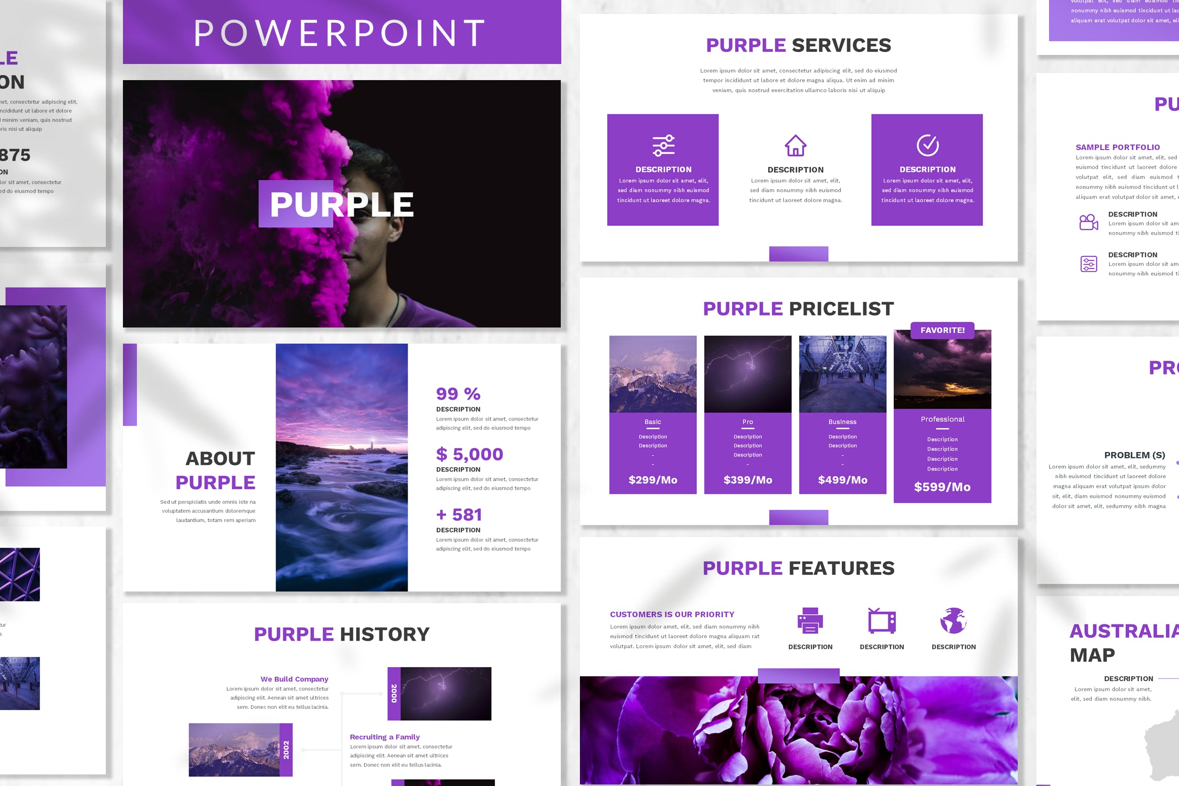 紫色配色风格企业宣讲会公司介绍PPT模板 Purple – Business Powerpoint Template