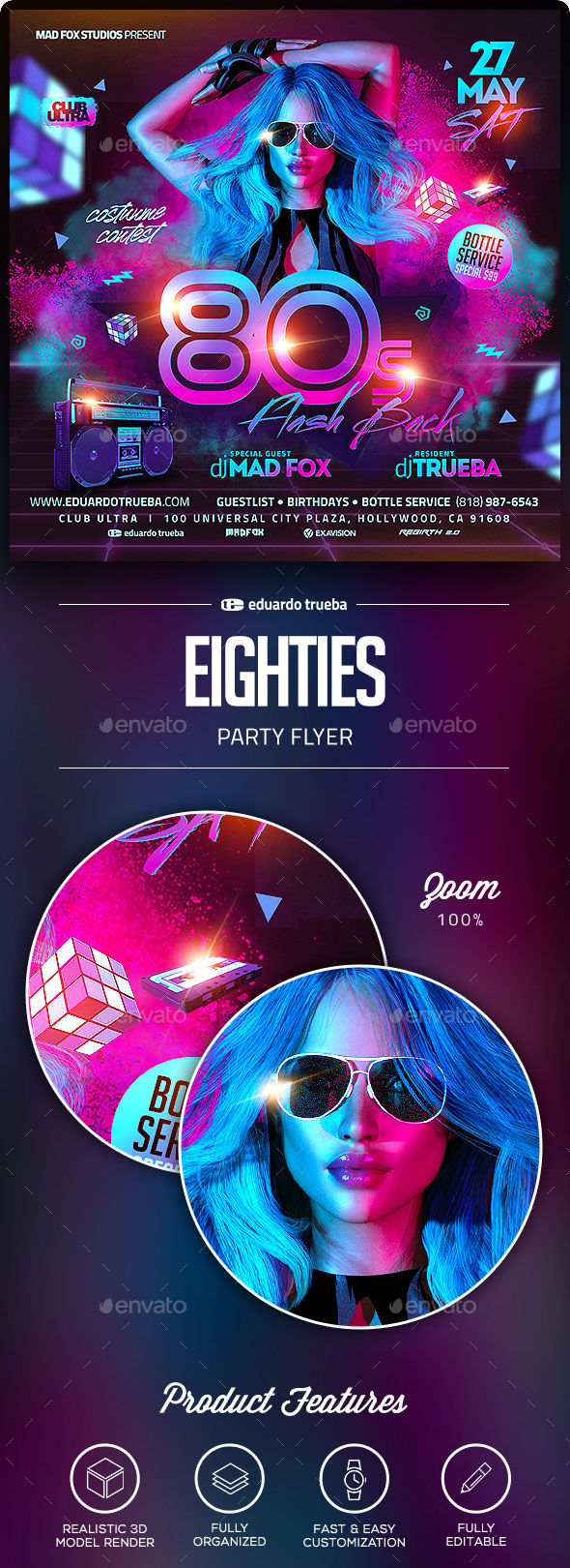 回到80年代派对海报模板下载 80’s Flash Back Party Flyer [psd]