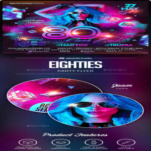 回到80年代派对海报模板下载 80’s Flash Back Party Flyer [psd]