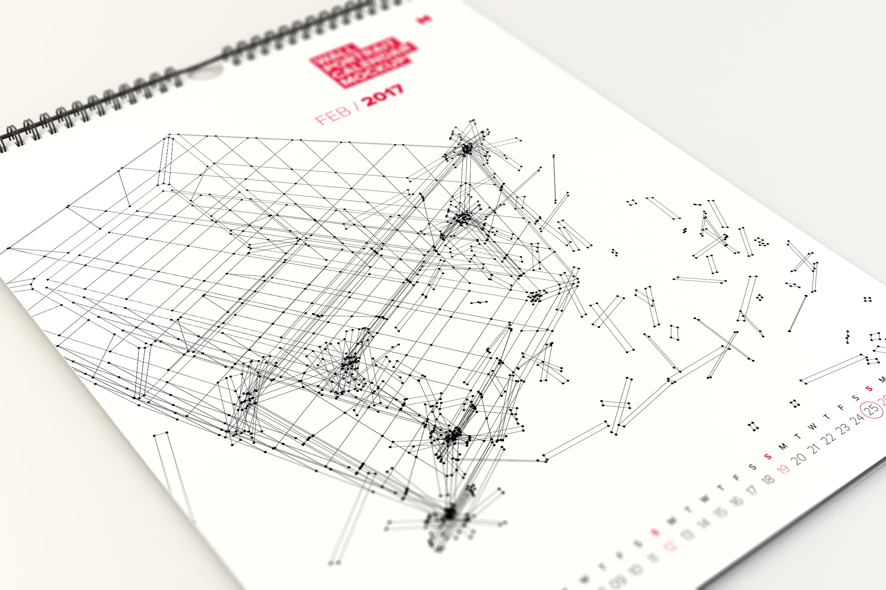 墙挂日历页面版式设计样机模板 Perspective Wall Portrait Calendar Close Up Mockup