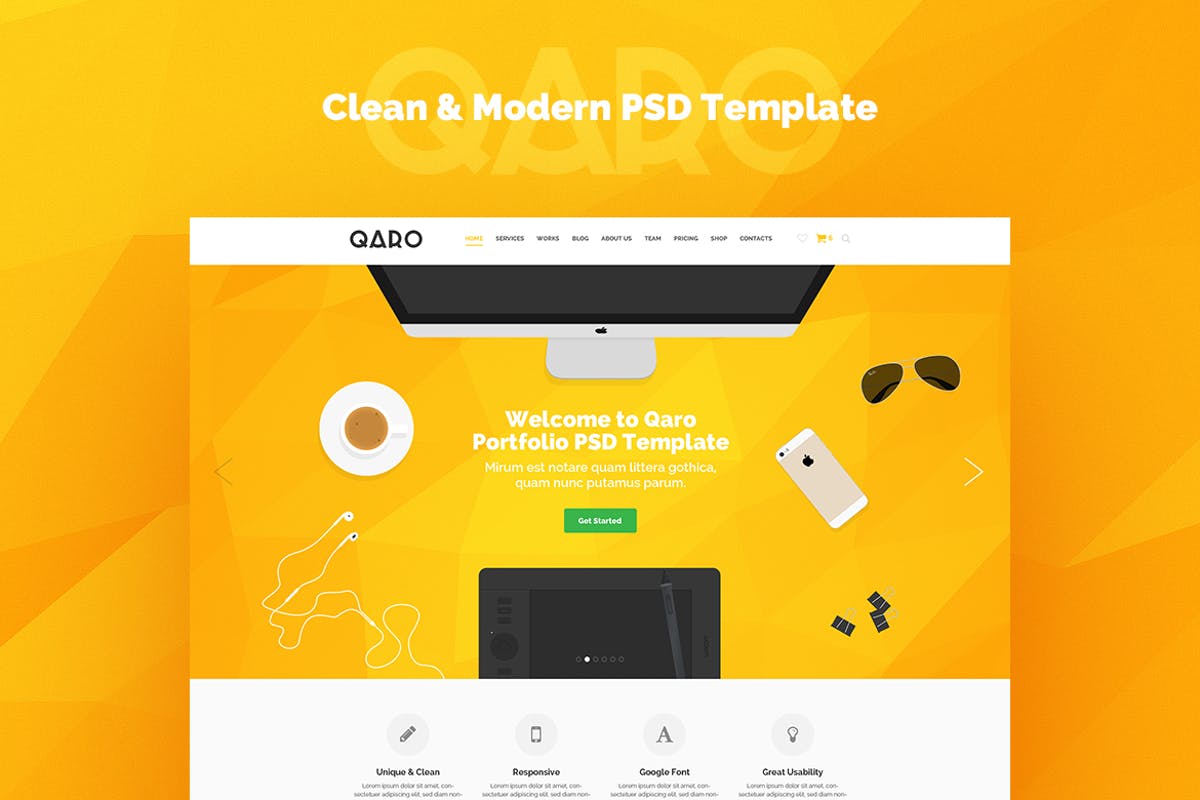 创意产品现代简约风PSD网站模板 QARO – Clean & Modern PSD Template