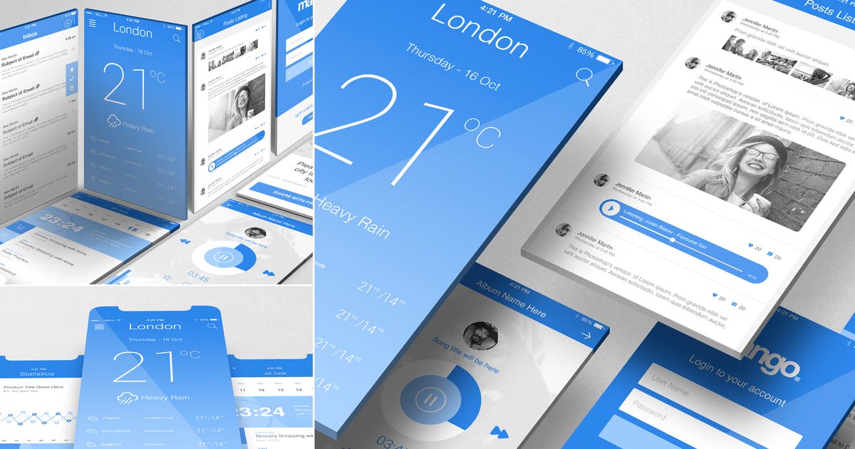 iOS应用UI界面设计效果图样机模板 iOS App Mockups
