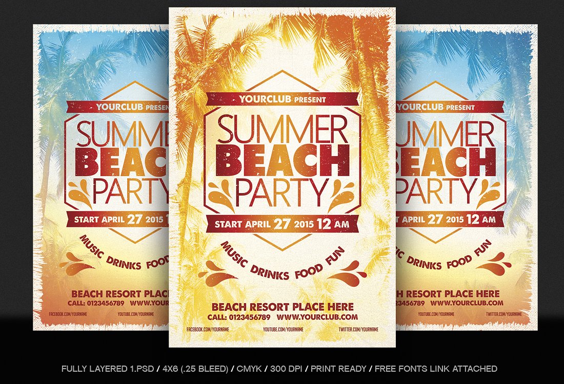 夏季海滩派对宣传传单单页模板 Summer Beach Party Flyer