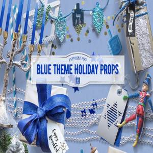蓝色格调假日和光明节场景设计装饰元素 Holiday & Hanukkah Props in Blue