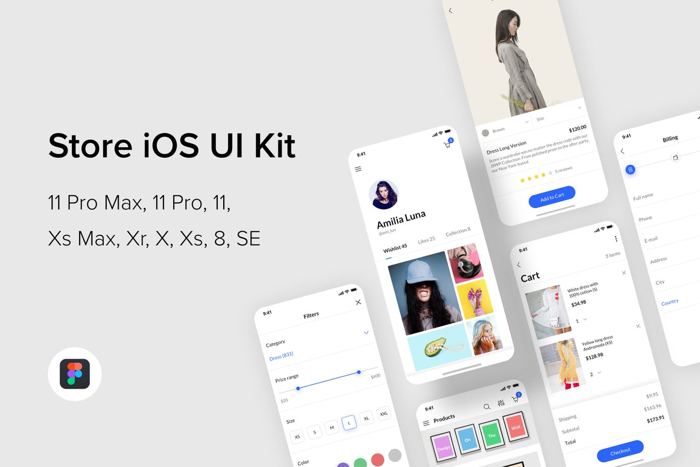 iOS平台时尚电商APP应用设计套件Figma模板 Store iOS UI Kit (Figma)