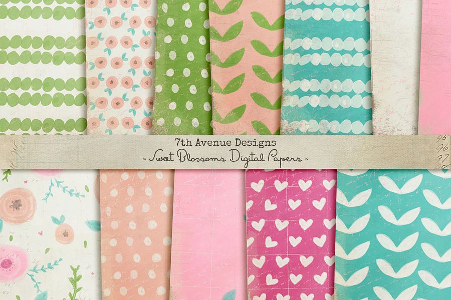 花卉图案纸张纹理 Sweet Blossoms Digital Papers