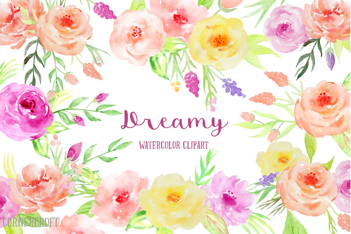 梦幻系列水彩花卉剪贴画合集 Watercolor Clipart Dreamy Collection