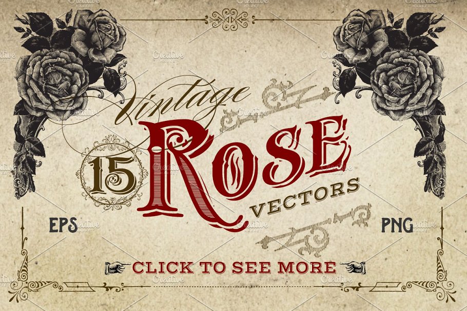 复古冷艳手绘玫瑰矢量插画 Vintage Rose Vector Graphics