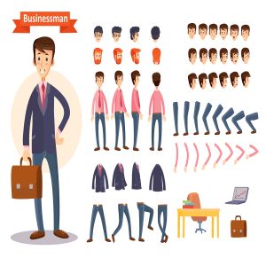 一套矢量商务人士卡通形象Set of vector cartoon illustrations for creating a character, businessman