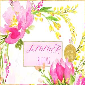 桃红色水彩花卉剪贴画 Hot pink blooms. Premium watercolors