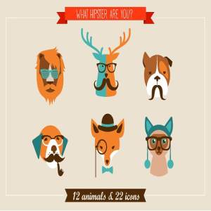 怪诞动物图标集 Hipster Animals & 22 icons