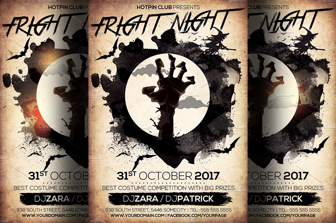 好莱坞浮夸风派对聚会传单模板 Halloween Party Flyer