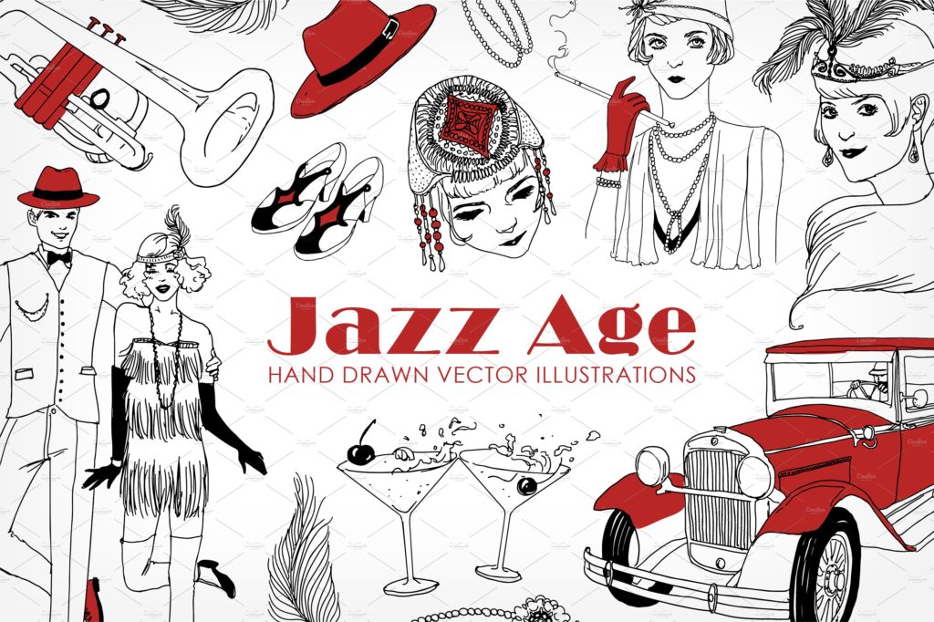 复古风格矢量男女手绘素材下载[eps,jpg]