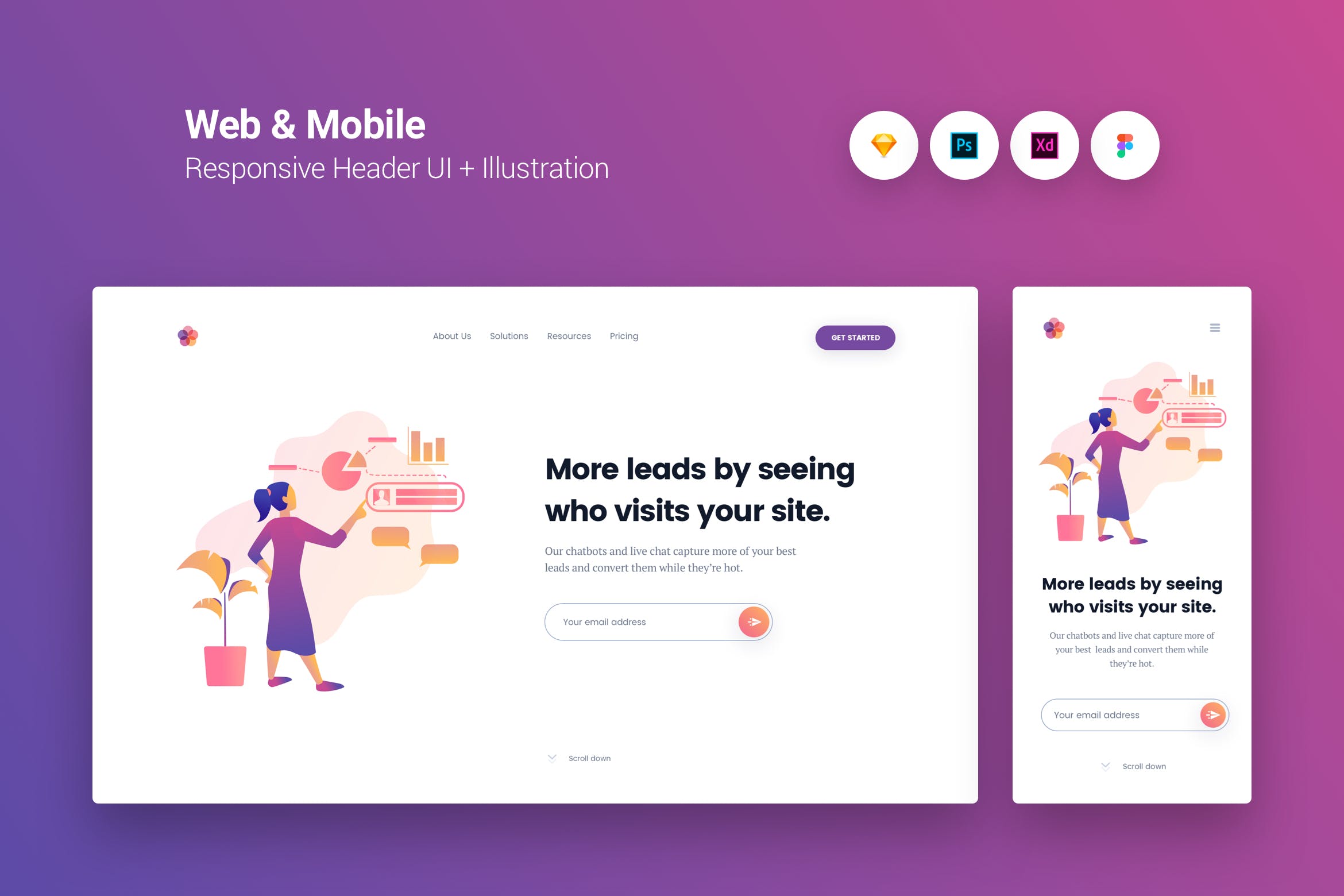 Web&APP设计信息图表矢量概念插画设计素材v2 Web & Mobile Responsive Cover UI + Illustration 2