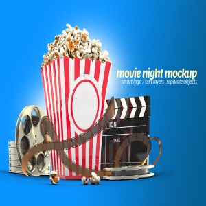 电影之夜爆米花电影院场景样机模板 Movie Night Mockup