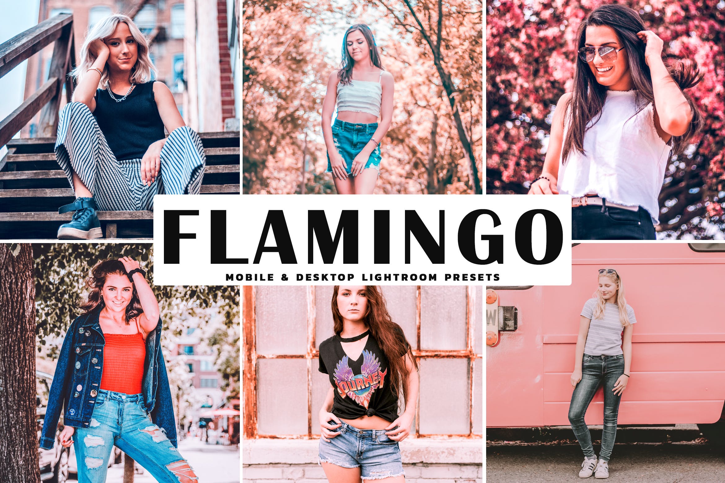 珊瑚粉色调图片后期处理调色滤镜LR预设 Flamingo Mobile & Desktop Lightroom Presets