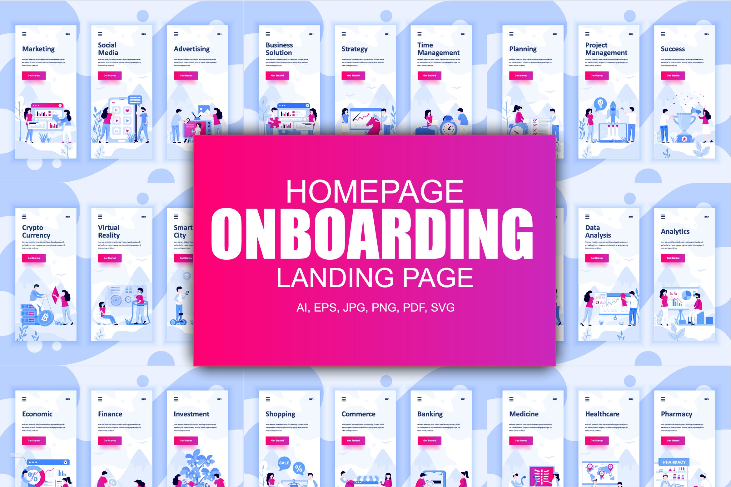 55+行业主题概念插画APP启动页引导页设计模板合集v1 BIG Collection Instagram Stories Onboarding Screen