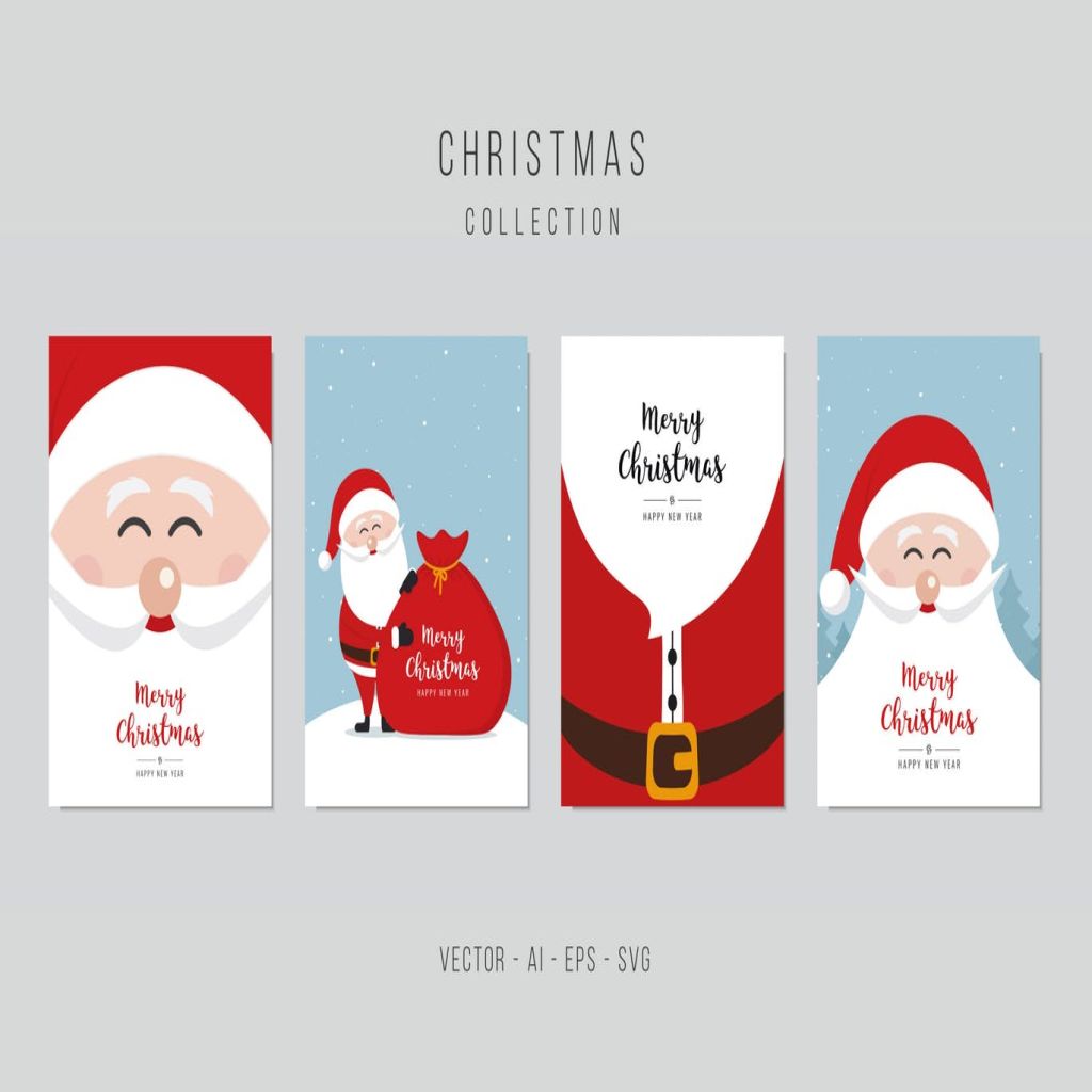 圣诞老人圣诞节贺卡矢量设计模板v3 Christmas Santa Claus Vector Card Set. vol.3插图