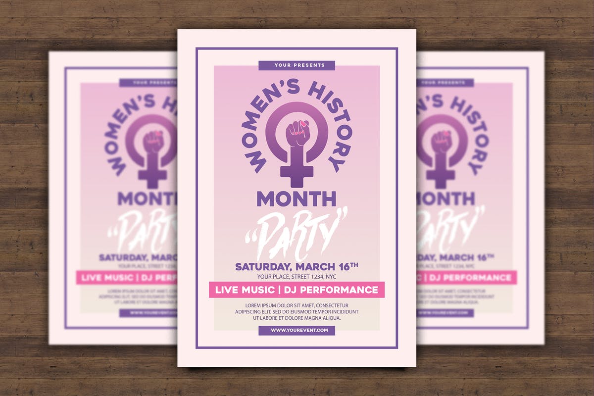 女权主义运动主题传单设计模板 Women’s History Month Flyer