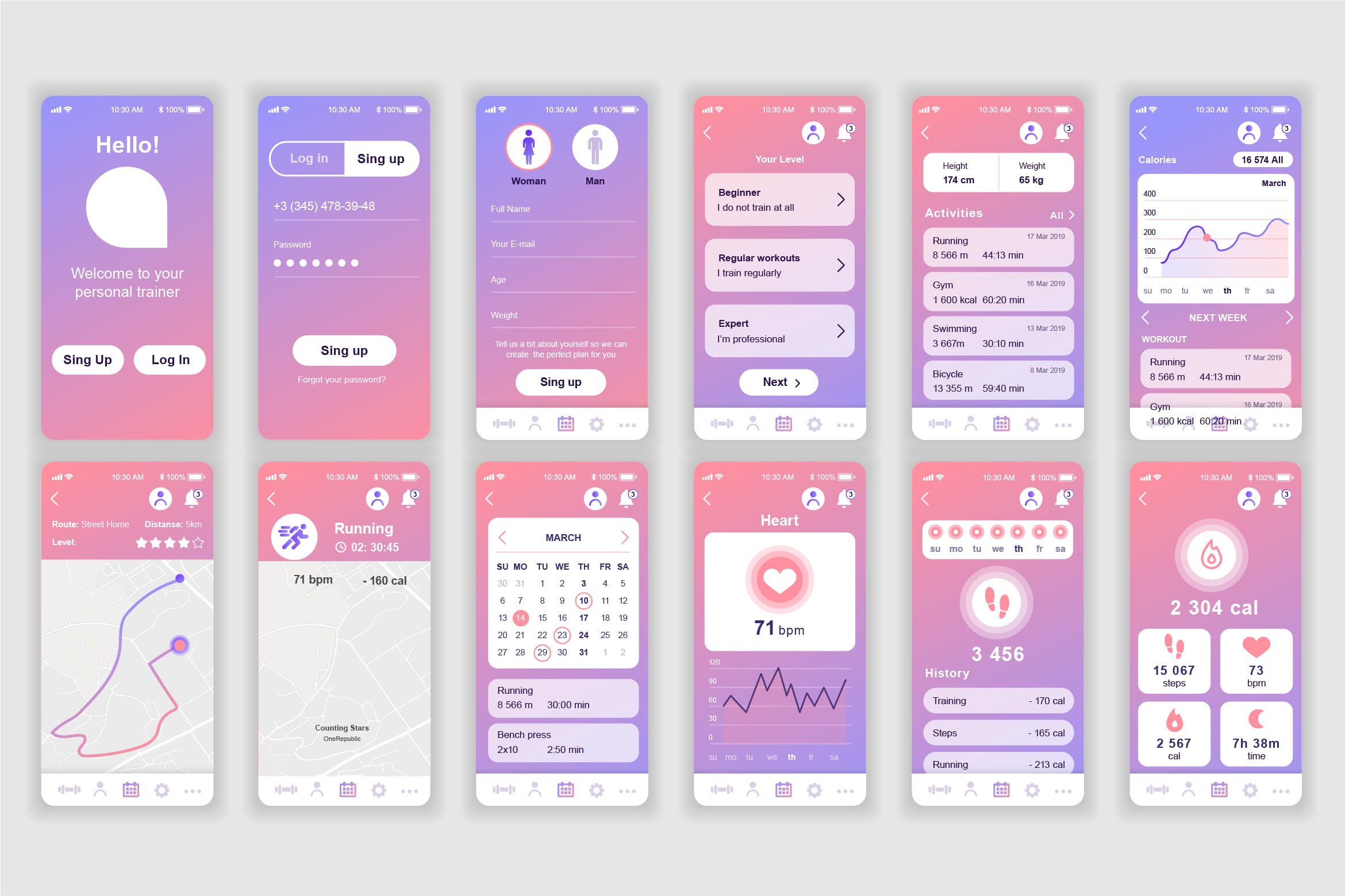 健身计划APP应用界面设计UI套件 Fitness Mobile App UX and UI Kit