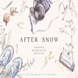 复古风格摄影水彩插画套装