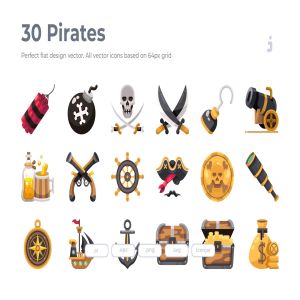 30枚海盗主题扁平化图标 30 Pirates Icons – Flat