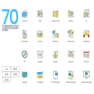 70个信息沟通与媒体技术图标下载[Ai]