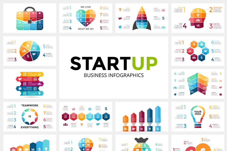 信息图形演示幻灯片模板 STARTUP – Free Updates