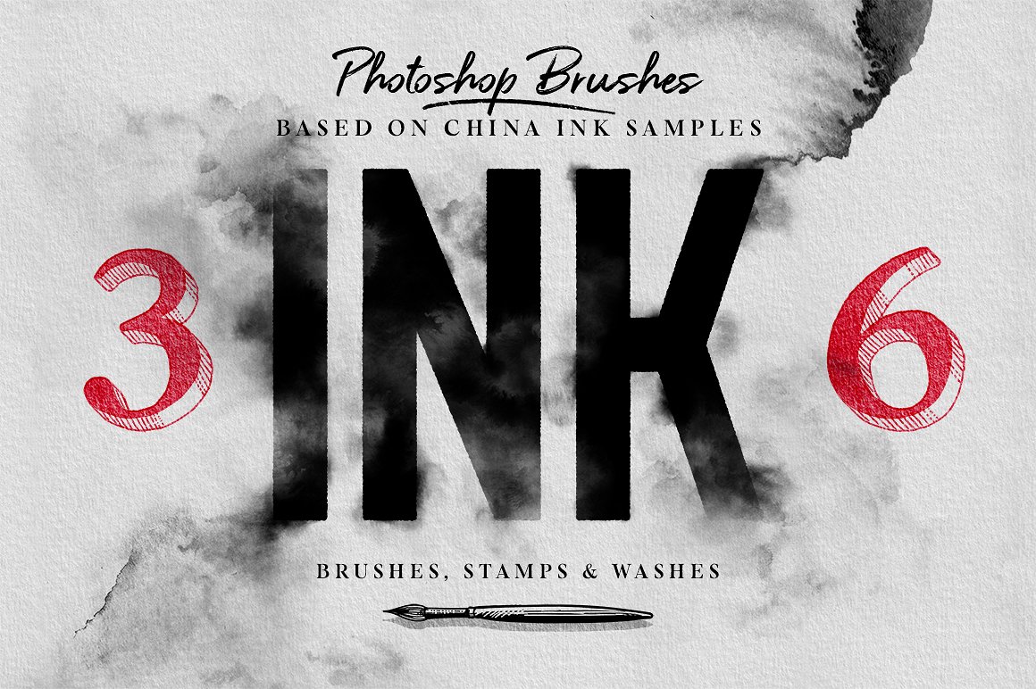 墨水水渍晕染笔刷 Ink Brushes – Photoshop version