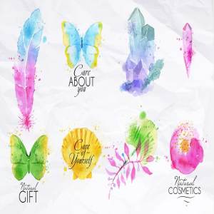 大自然动植物水彩喷洒元素 Natural care