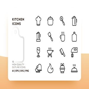 厨房用品Outline风格轮廓图标素材 KITCHEN OUTLINE