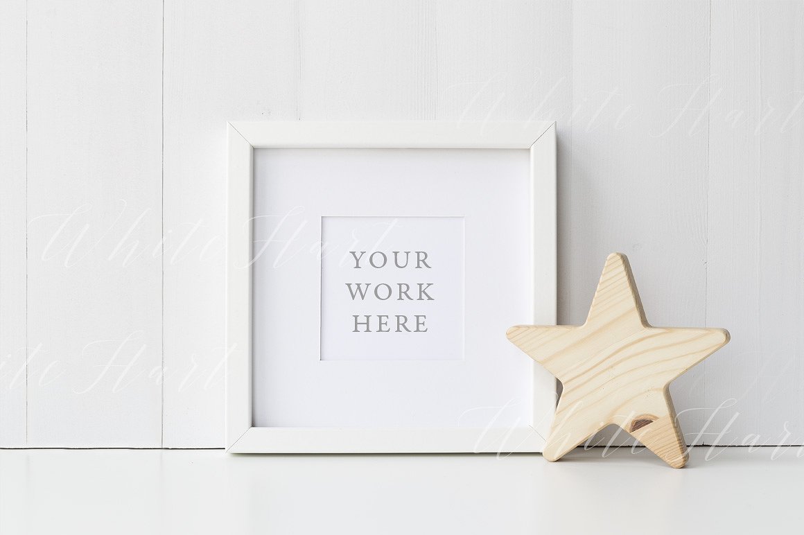 正方体白色画框样机模板 Nursery style white frame mock up