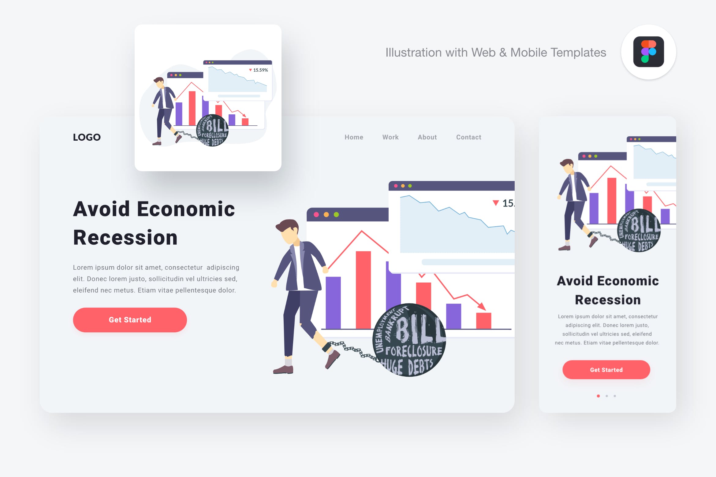 经济衰退图解经济分析矢量概念插画[Figma&SVG] Economic recession illustration (Figma & SVG)