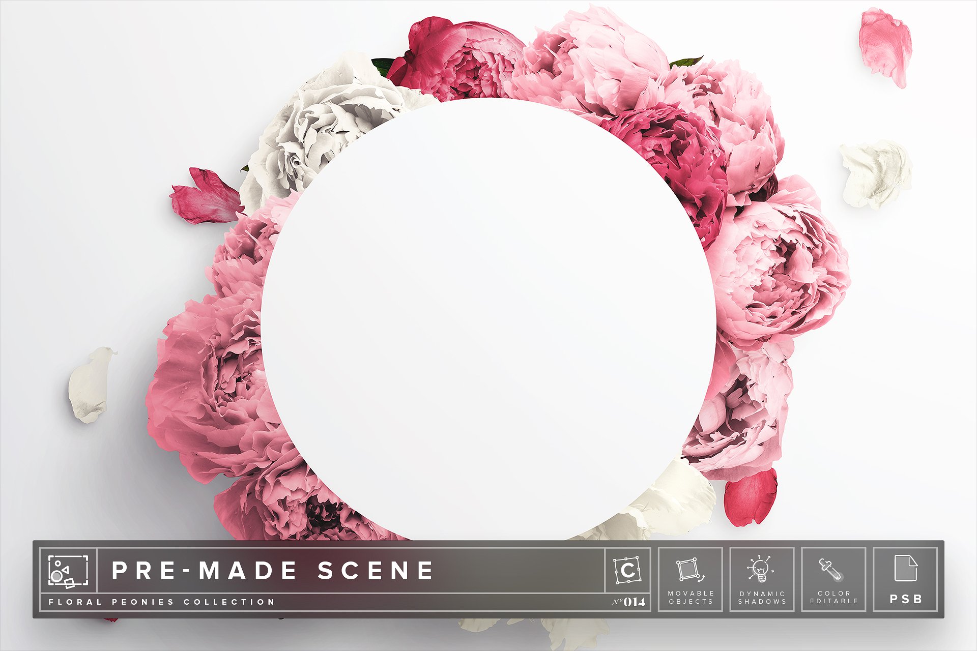 牡丹花花环场景样机 Floral Peonies Mockup Scene #014
