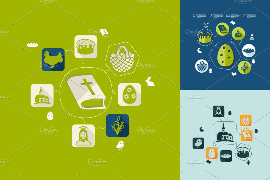 9款复活节主题信息图标设计素材 9 easter flat infographic.